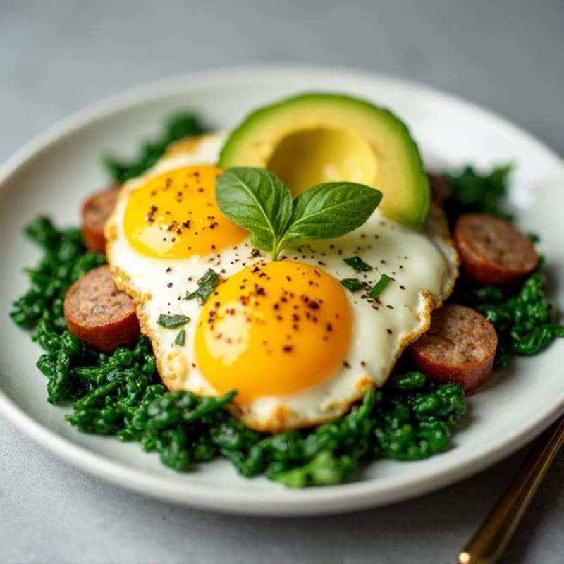 Egg White Scramble with Turkey Sausage and Sautéed Spinach