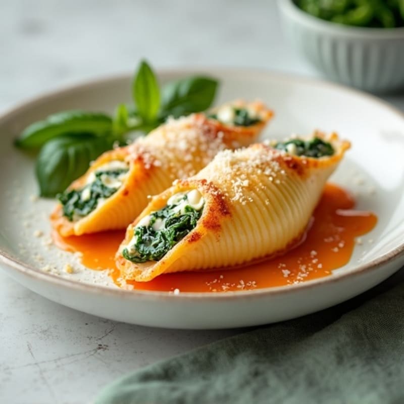 Baked Creamy Spinach and Ricotta Stuffed Shells