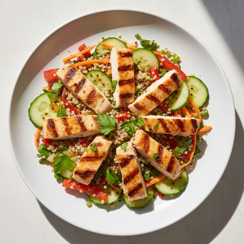 Grilled Chicken and Quinoa Salad with Crunchy Vegetables