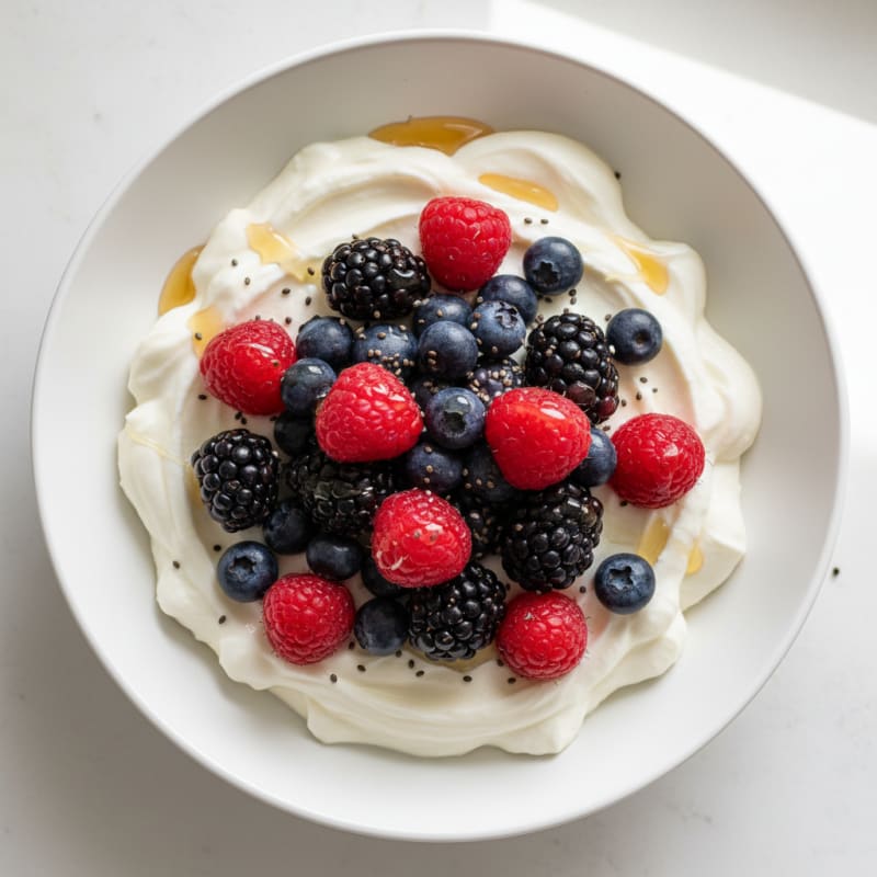 Silky Greek Yogurt Protein Pudding with Mixed Berries