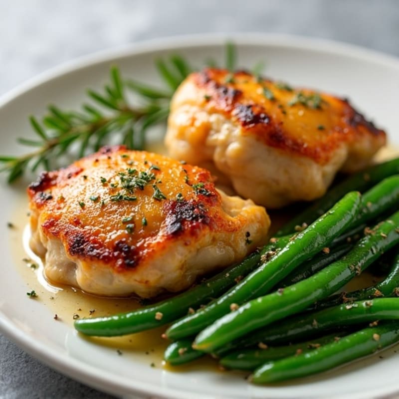Crispy Skin Lemon-Herb Roasted Chicken Thighs with Garlic Roasted Green Beans