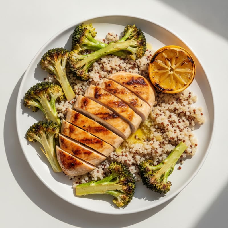 Grilled Chicken Breast with Quinoa and Roasted Broccoli