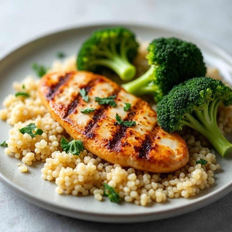 Grilled Chicken Breast with Quinoa and Roasted Broccoli