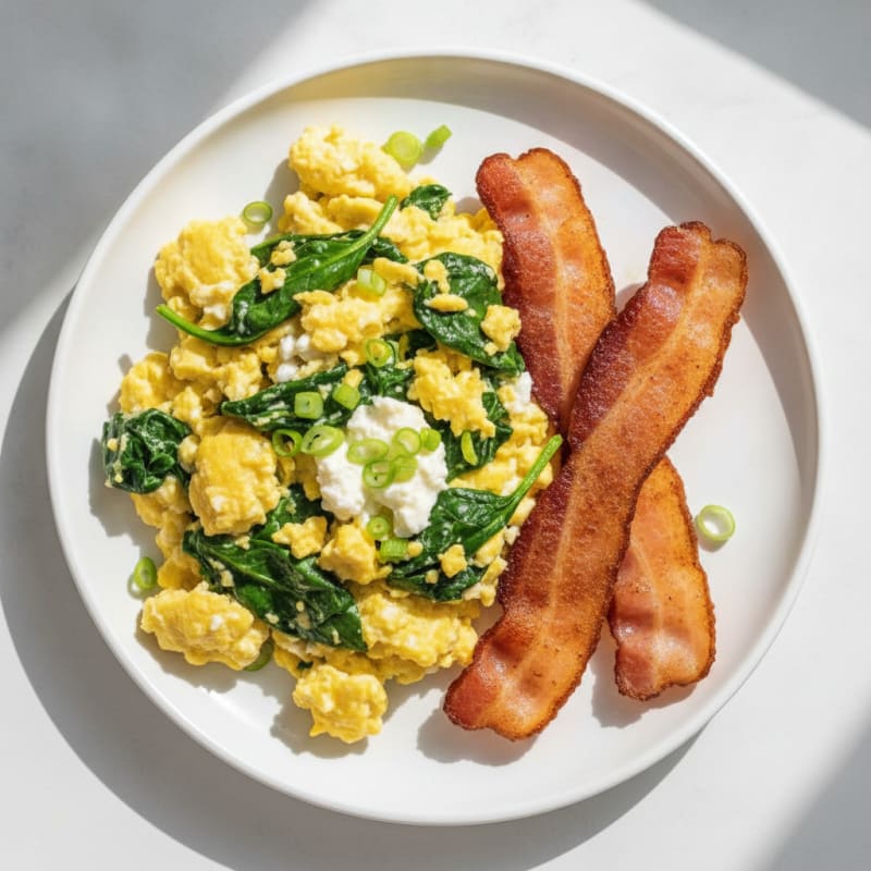 Cottage Cheese Scramble with Spinach and Turkey Bacon