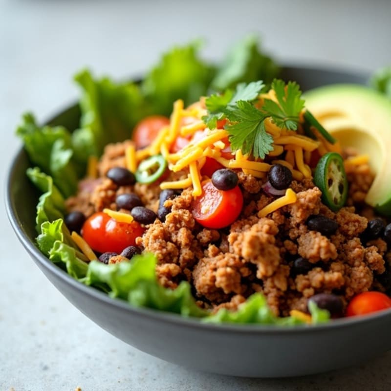 Spicy Ground Turkey Taco Bowl with Fresh Pico and Creamy Avocado