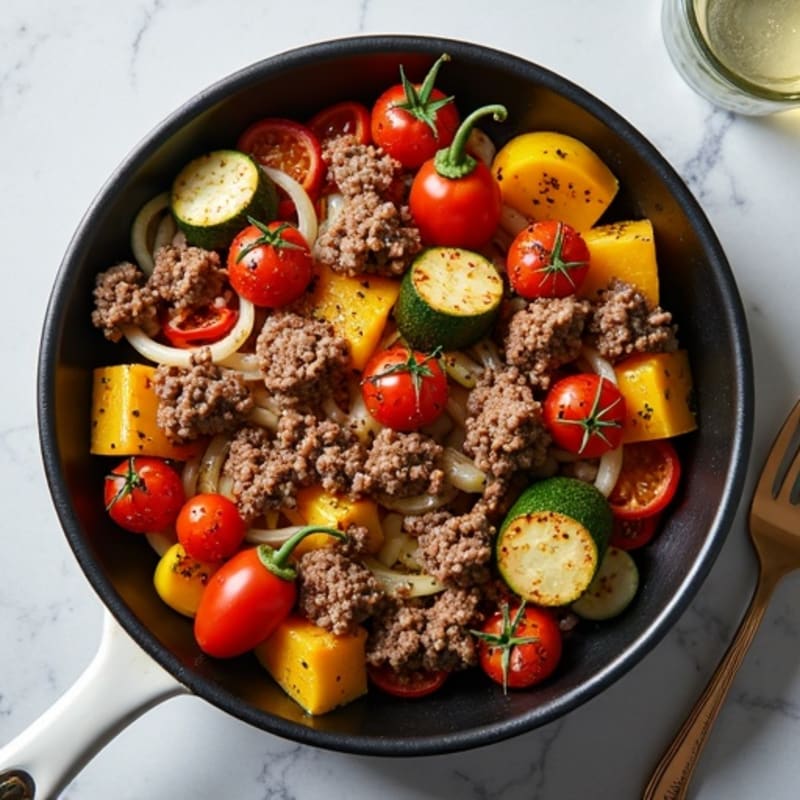 Herb-Seasoned Lean Ground Beef Skillet with Roasted Vegetables