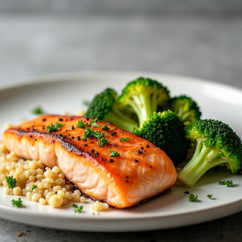 Seared Salmon with Roasted Broccoli and Quinoa