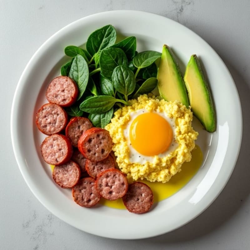 Egg White and Spinach Scramble with Turkey Sausage