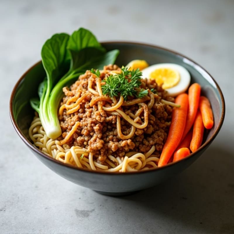 Spicy Ginger-Garlic Ground Pork Noodle Bowl