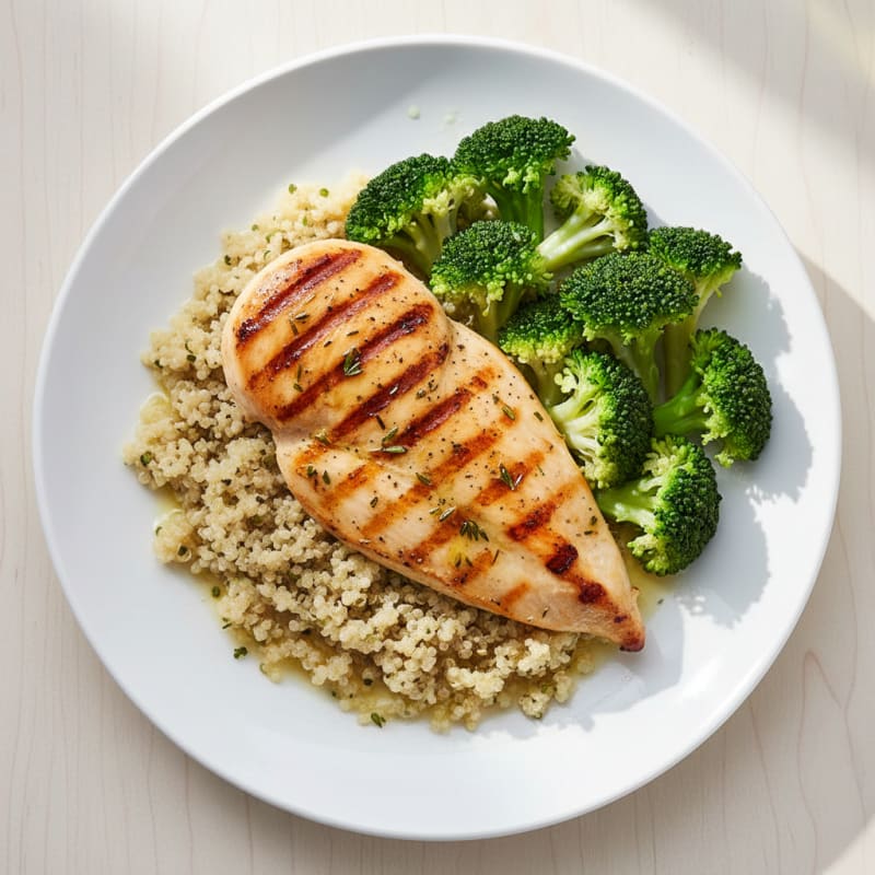 Grilled Chicken Breast with Quinoa and Steamed Broccoli