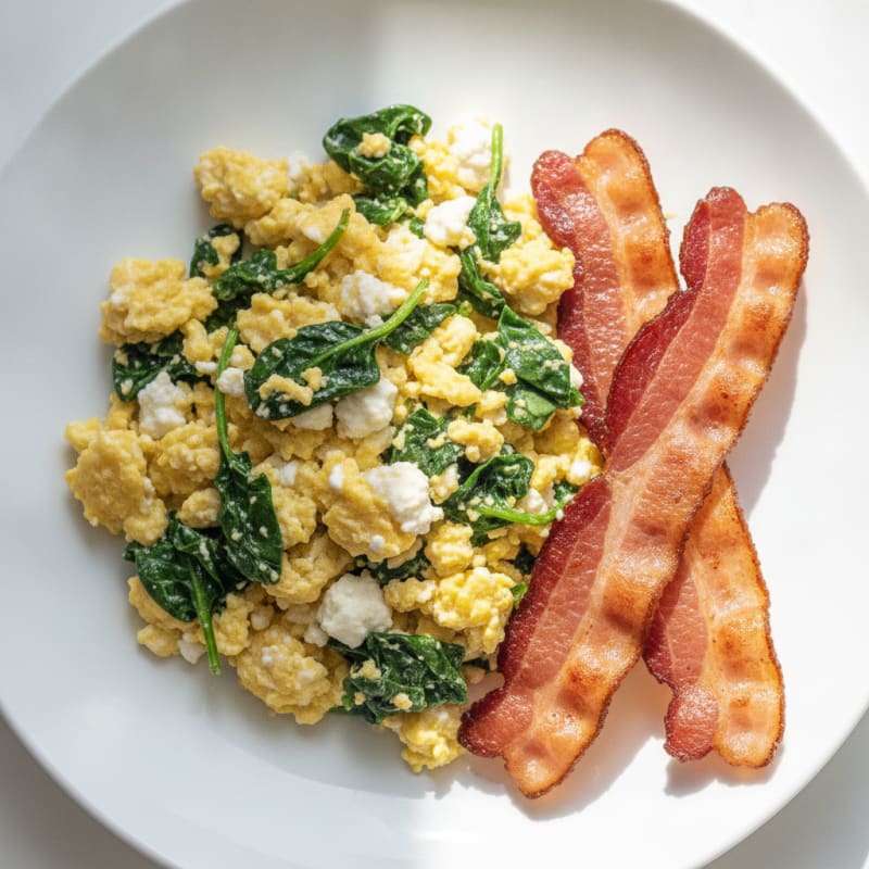 Cottage Cheese Scramble with Spinach and Turkey Bacon