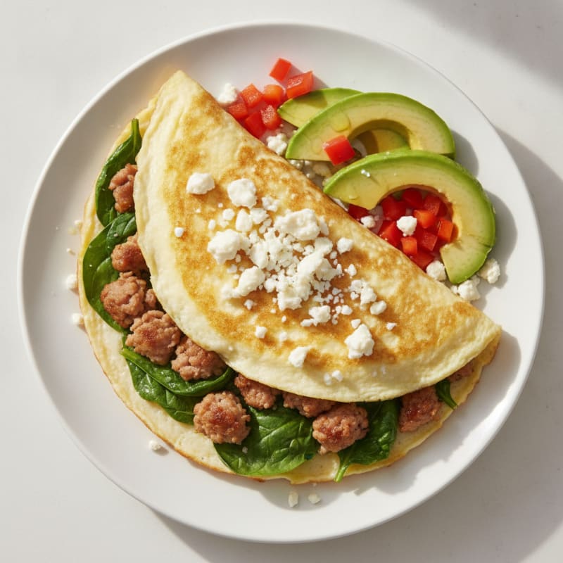 Egg White Spinach Omelette with Turkey Sausage