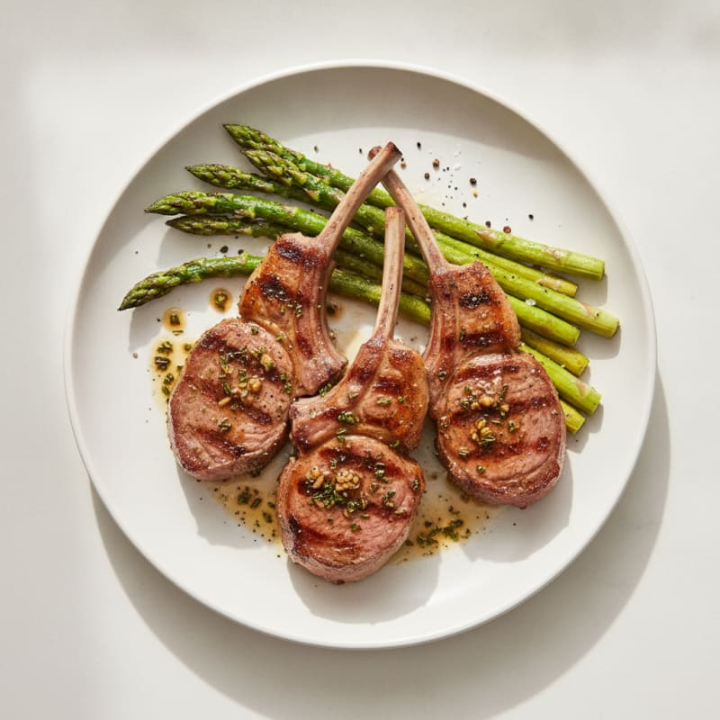 Grilled Herb-Marinated Lamb Chops with Asparagus