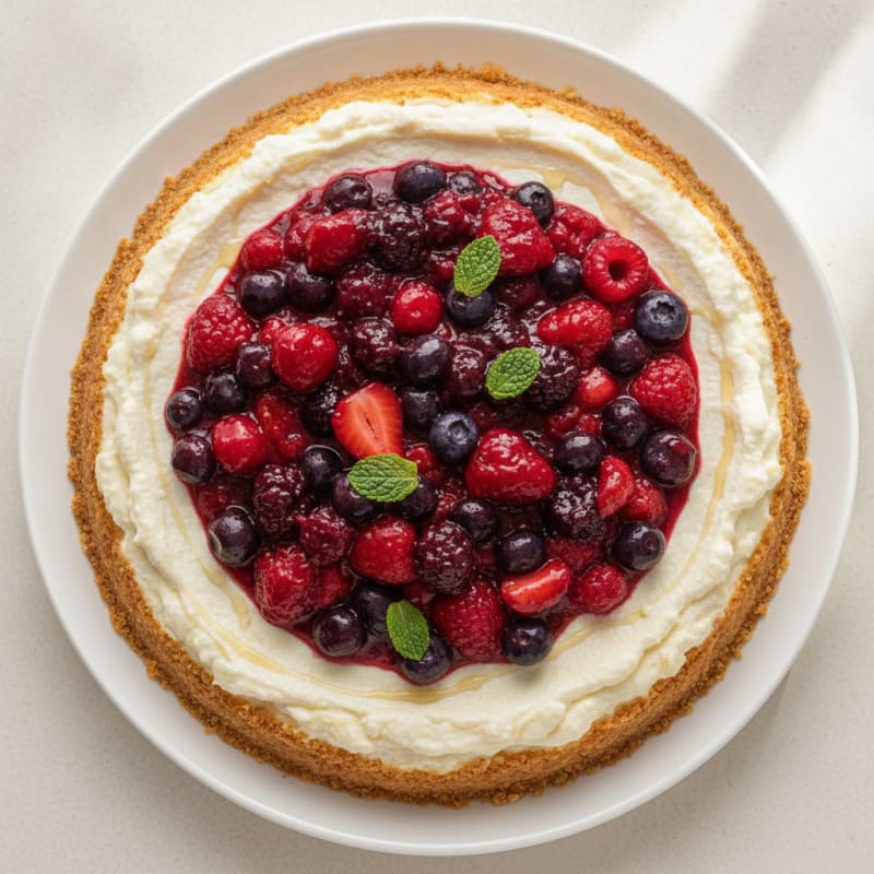 Creamy Greek Yogurt Protein Cheesecake with Mixed Berries