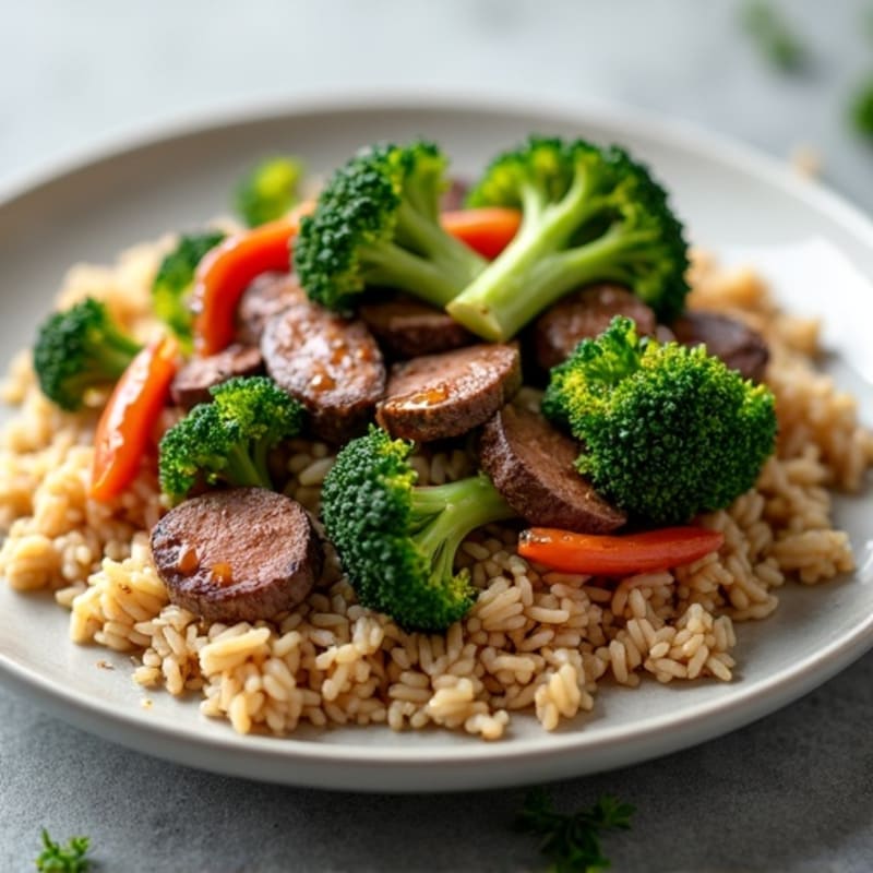 Tender Beef and Crisp Broccoli Stir-Fry with Brown Rice
