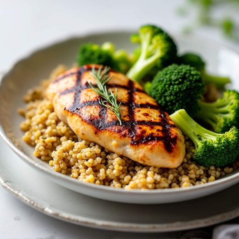 Grilled Chicken Breast with Quinoa and Roasted Broccoli