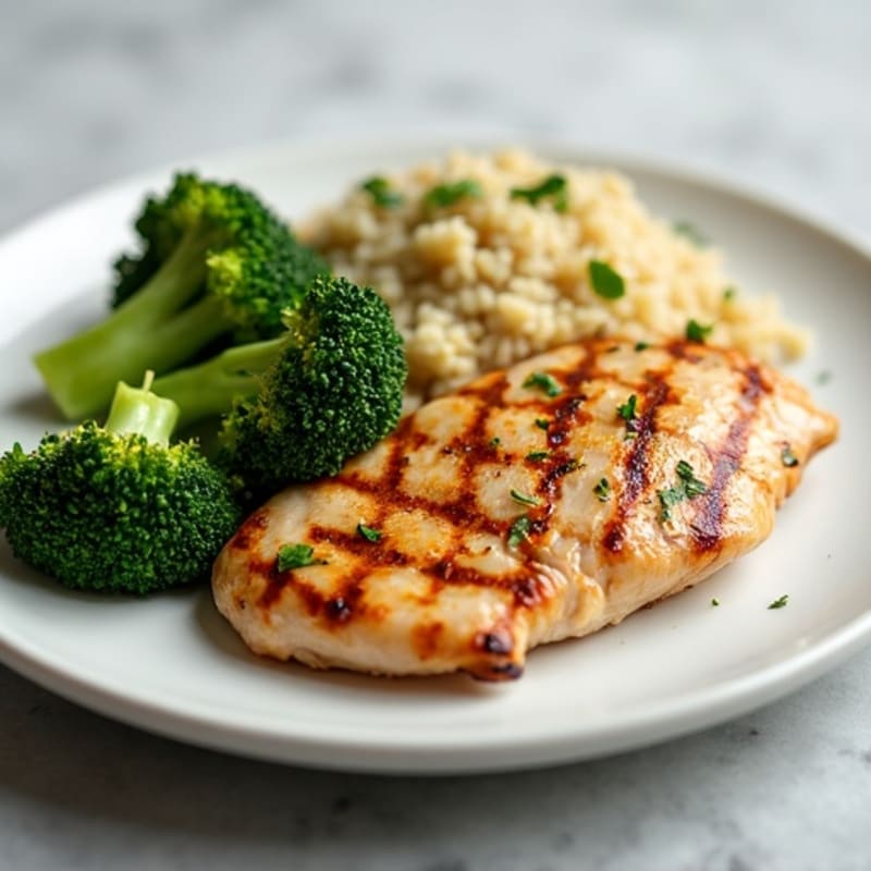Grilled Chicken Breast with Steamed Broccoli and Quinoa