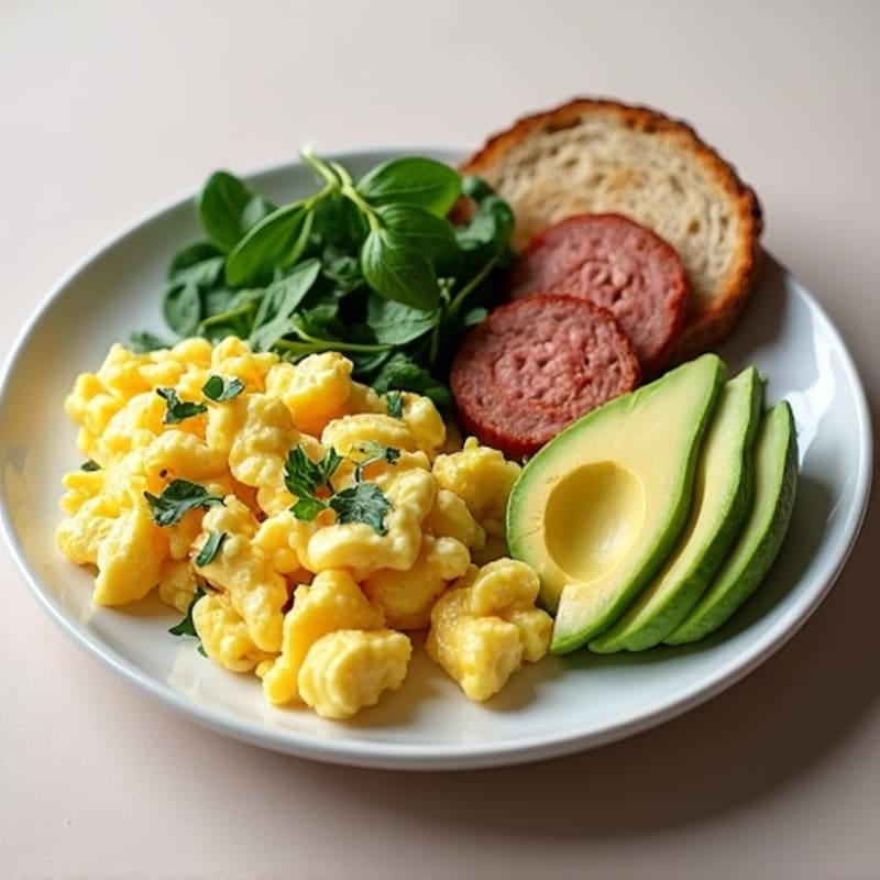 Egg White Scramble with Turkey Sausage and Spinach