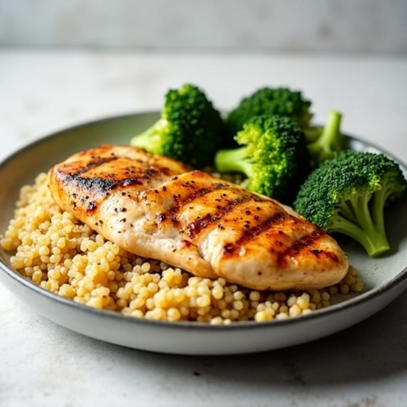 Grilled Chicken Breast with Roasted Broccoli and Quinoa