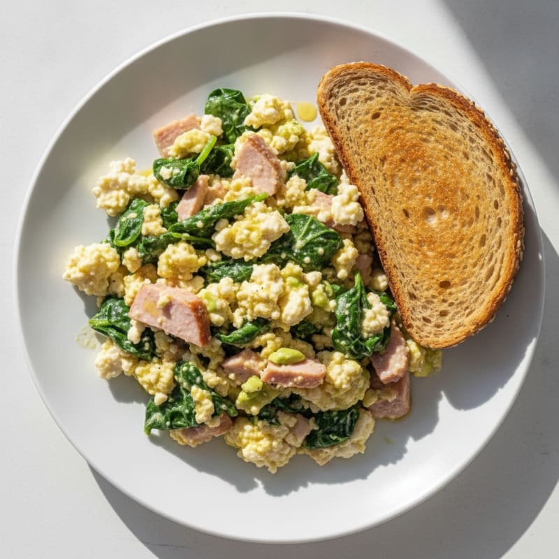 Cottage Cheese Scramble with Spinach and Smoked Turkey