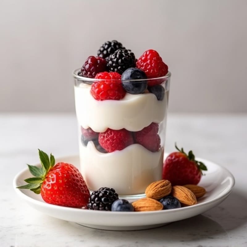 Greek Yogurt Protein Parfait with Mixed Berries and Almonds