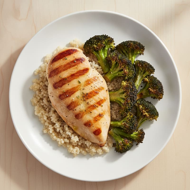 Grilled Chicken Breast with Quinoa and Roasted Broccoli
