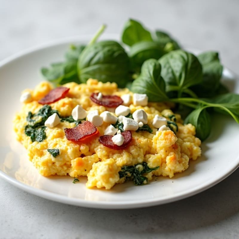 Fluffy Egg White and Spinach Scramble with Lean Turkey Bacon