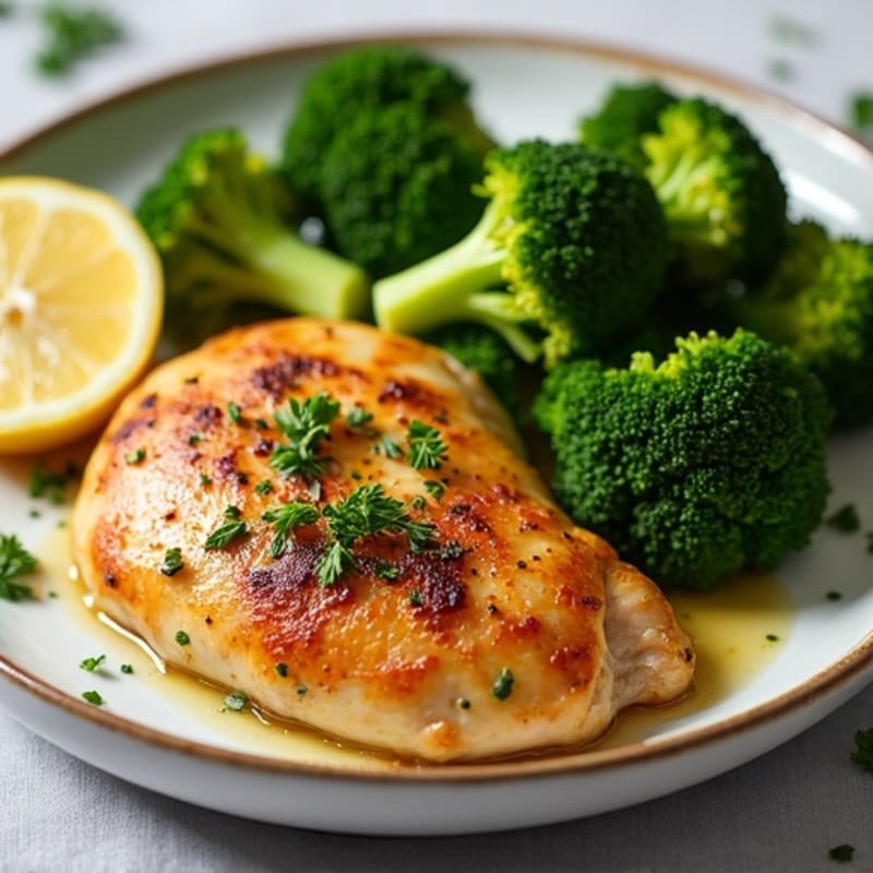 Crispy Lemon-Herb Roasted Chicken with Roasted Broccoli