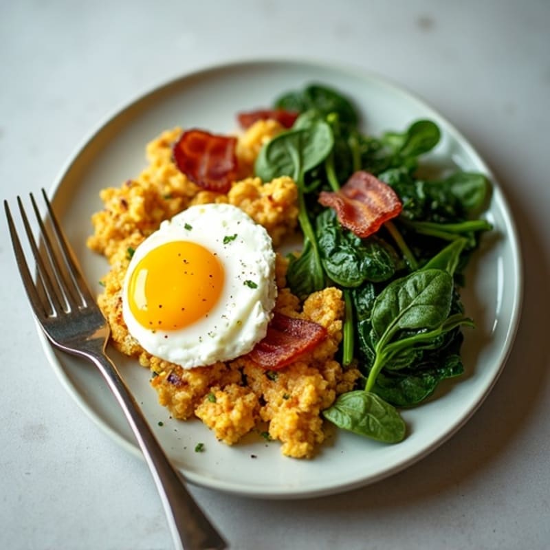 Cottage Cheese Scramble with Spinach and Turkey Bacon