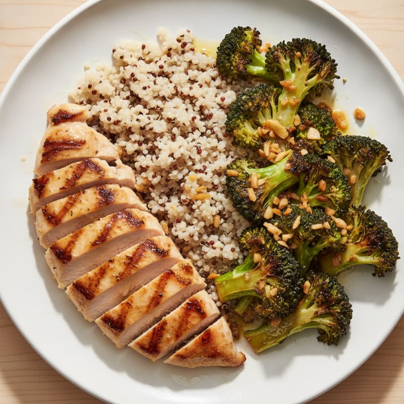 Grilled Chicken Breast with Quinoa and Roasted Broccoli