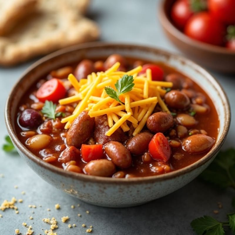 Chicken Sausage with Hearty Chili and Melty Cheddar
