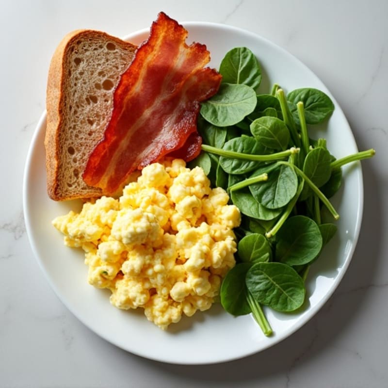 Egg White and Cottage Cheese Scramble with Spinach and Turkey Bacon
