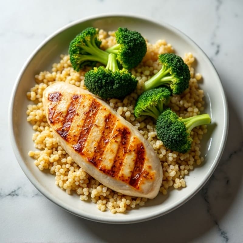 Grilled Lemon-Garlic Chicken Breast with Quinoa and Roasted Broccoli