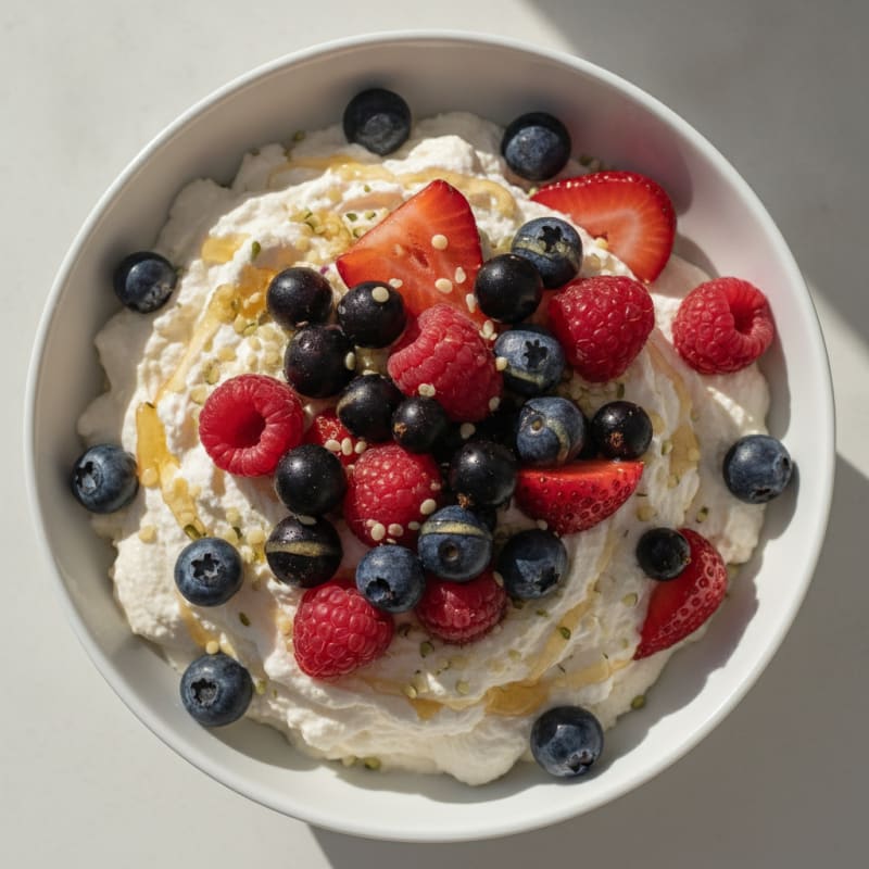 Greek Yogurt Protein Mousse with Mixed Berries