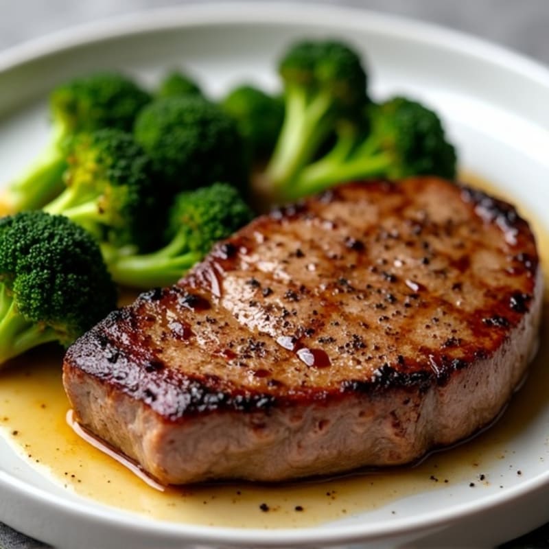 Pan-Seared Steak with Roasted Garlic Broccoli