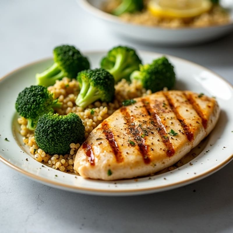 Grilled Chicken Breast with Quinoa and Roasted Broccoli