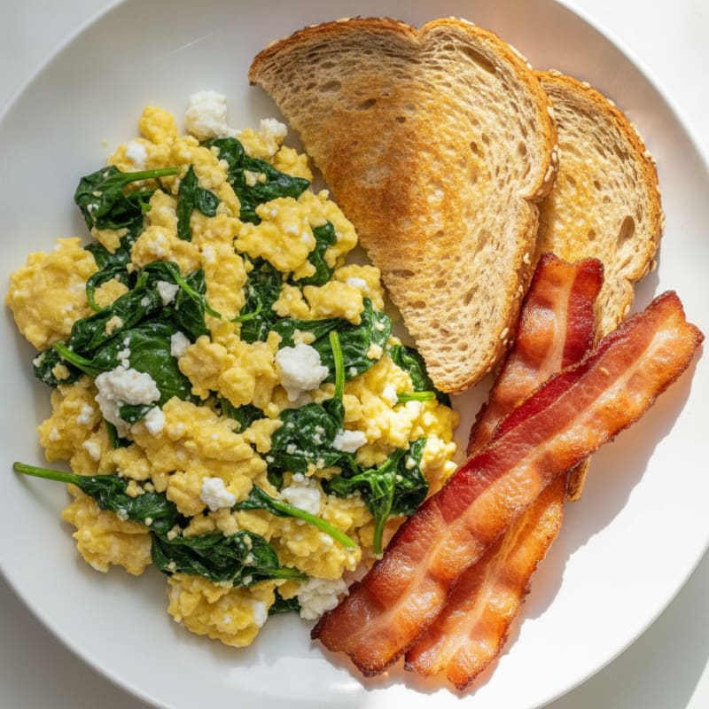 Cottage Cheese Scramble with Spinach and Turkey Bacon