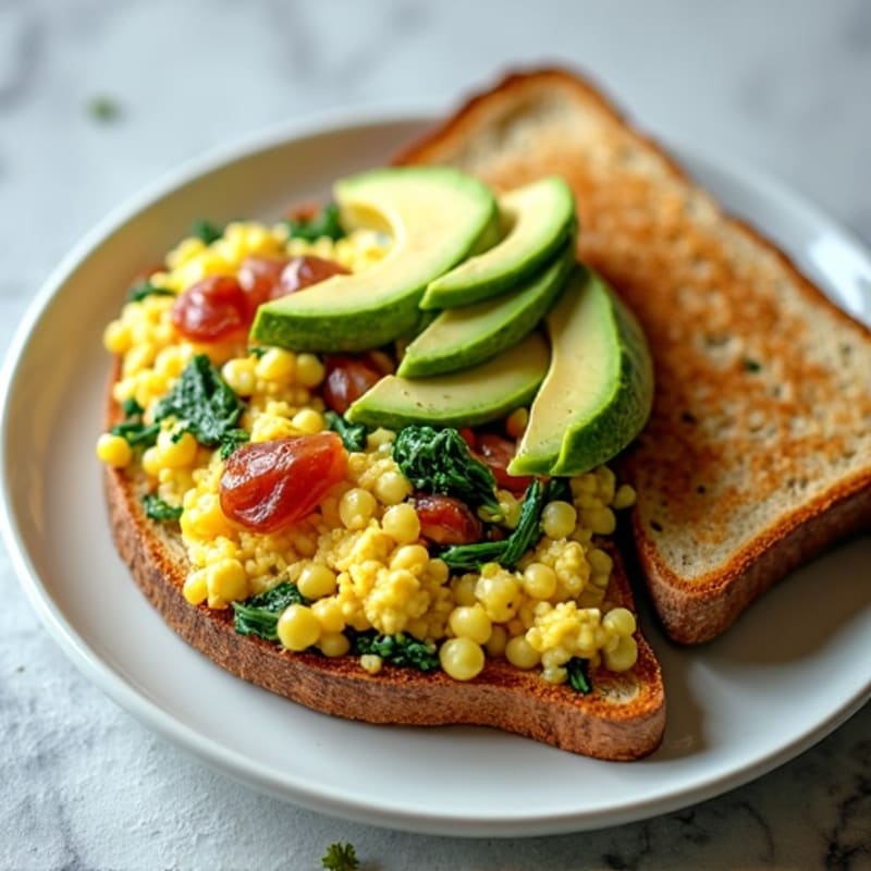 Egg White Scramble with Spinach, Turkey Bacon, Toast & Avocado