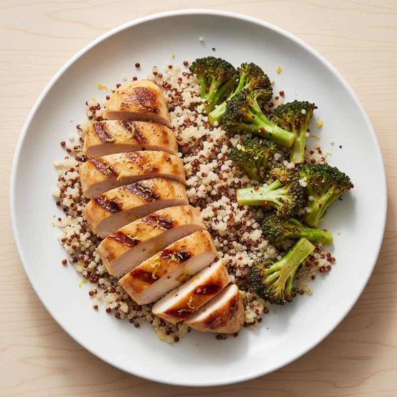 Grilled Chicken Breast with Quinoa and Roasted Broccoli