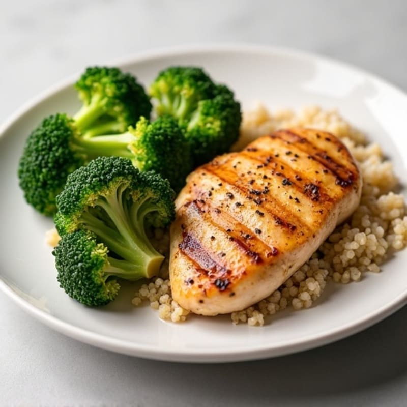 Grilled Chicken Breast with Roasted Broccoli and Quinoa