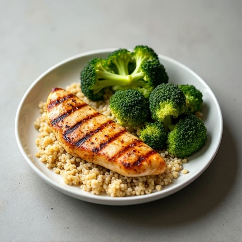Grilled Chicken Breast with Quinoa and Roasted Broccoli