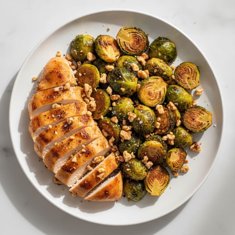 Balsamic-Glazed Brussels Sprouts with Toasted Walnuts and Chicken