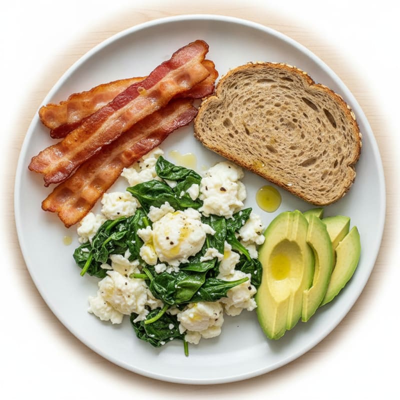 Crispy Turkey Bacon and Egg White Scramble with Spinach