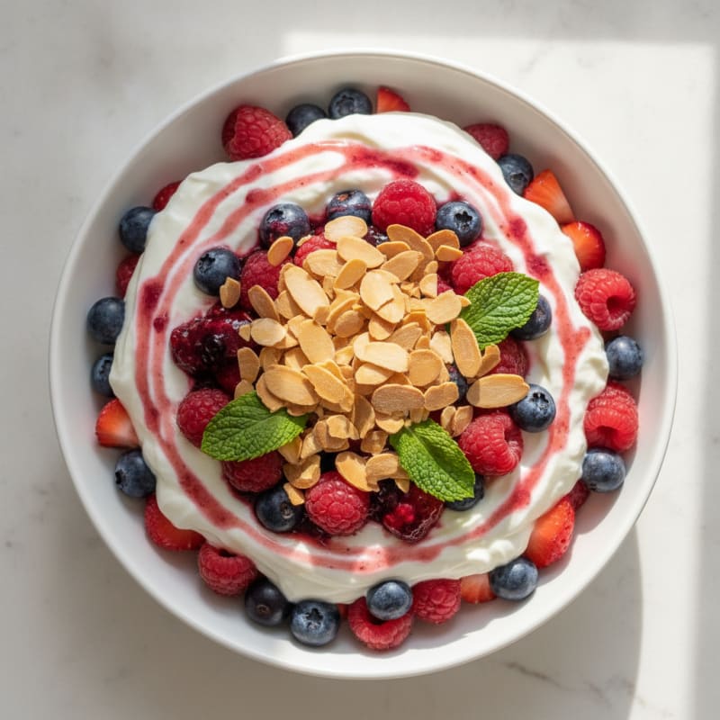 Greek Yogurt Protein Parfait with Mixed Berries and Almonds