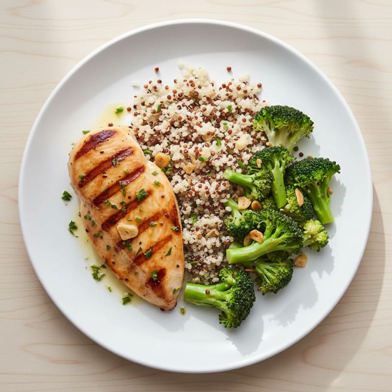 Grilled Chicken Breast with Quinoa and Steamed Broccoli