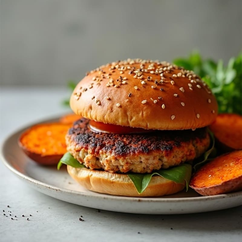 Juicy Lean Turkey Burger with Roasted Sweet Potatoes