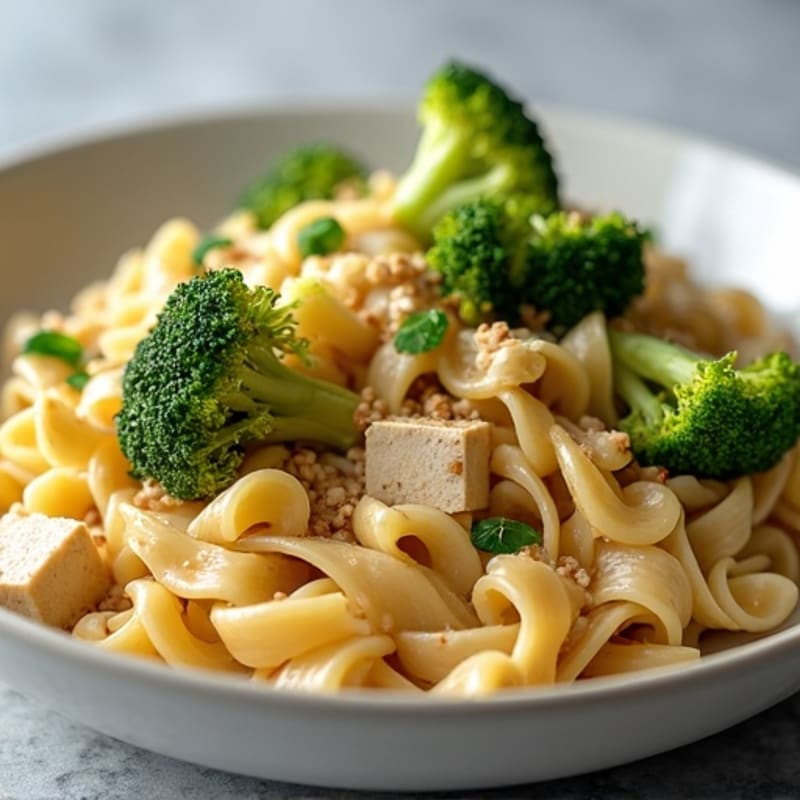 Creamy Cashew Alfredo Whole Wheat Pasta with Crispy Broccoli