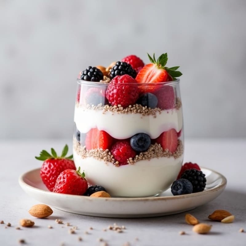 Greek Yogurt Protein Parfait with Mixed Berries and Almonds