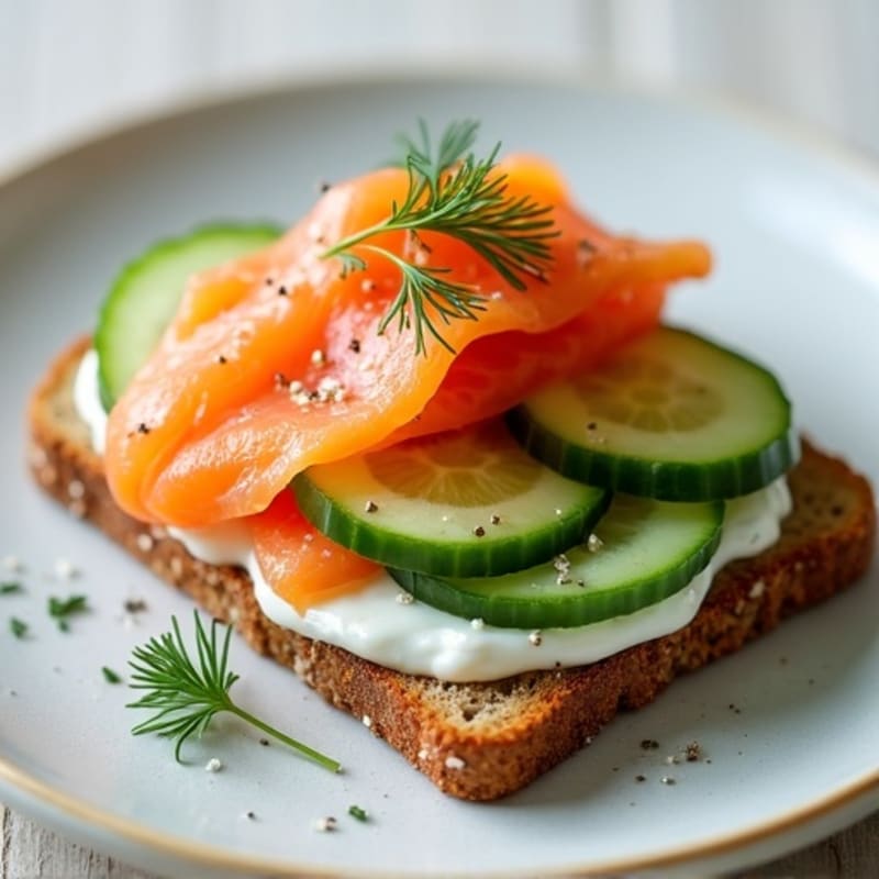 Smoked Salmon with Creamy Dill Spread and Fresh Cucumber on Whole Grain Toast