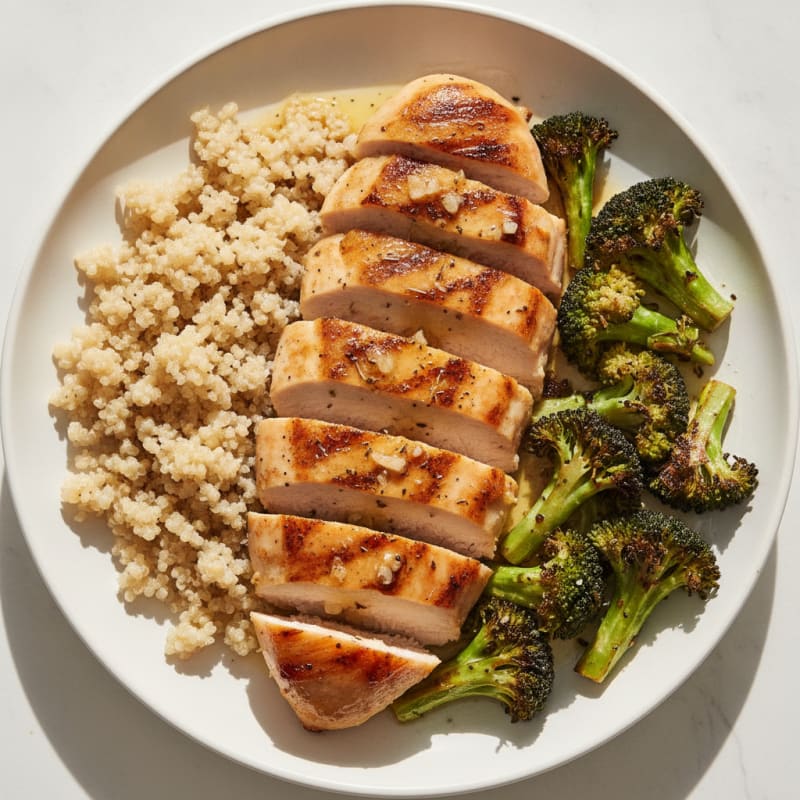 Grilled Chicken Breast with Roasted Broccoli and Quinoa